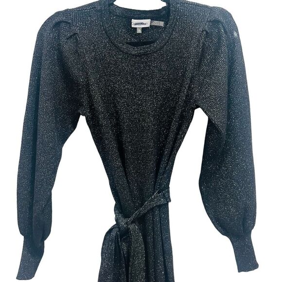 Calvin Klein Black Long Slleeve Metallic Shimmer Midi Sweater Dress Size Small - Picture 5 of 9